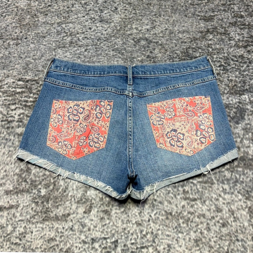 Hollister High Rise Short Shorts Womens 11 (32 Waist) Blue Denim Bandana Pockets